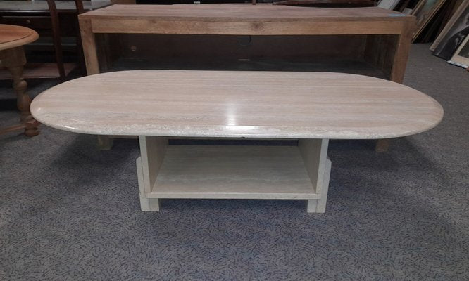 Mid-Century Italian Travertine Coffee Table with Storage-AWL-1175264