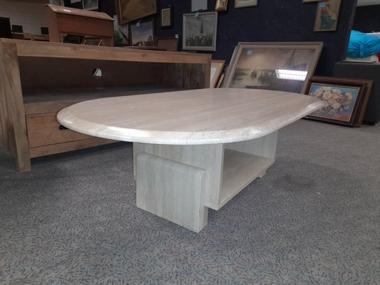 Mid-Century Italian Travertine Coffee Table with Storage-AWL-1175264