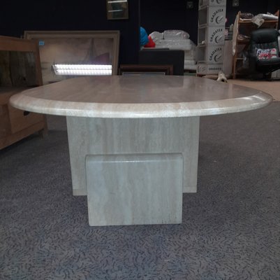 Mid-Century Italian Travertine Coffee Table with Storage-AWL-1175264