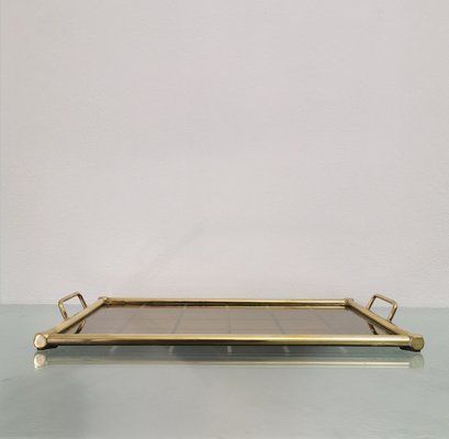 Mid-Century Italian Tray in Brass and Mirrored Glass, 1960s-ZST-1731884