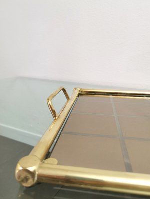 Mid-Century Italian Tray in Brass and Mirrored Glass, 1960s-ZST-1731884