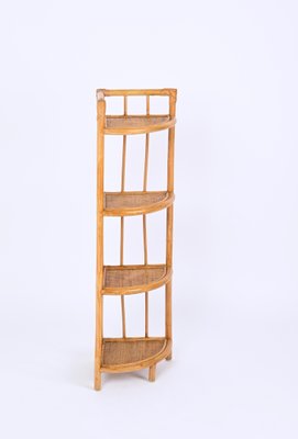 Mid-Century Italian Triangular Bamboo and Rattan Corner Bookcase, 1970s-JDR-1798571