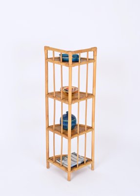 Mid-Century Italian Triangular Bamboo and Rattan Corner Bookcase, 1970s-JDR-1798571