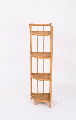 Mid-Century Italian Triangular Bamboo and Rattan Corner Bookcase, 1970s-JDR-1798571