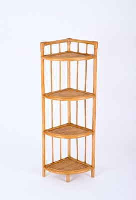 Mid-Century Italian Triangular Bamboo and Rattan Corner Bookcase, 1970s-JDR-1798571