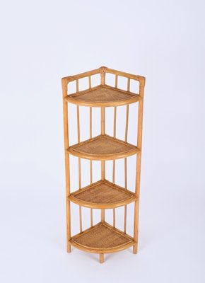 Mid-Century Italian Triangular Bamboo and Rattan Corner Bookcase, 1970s-JDR-1798571