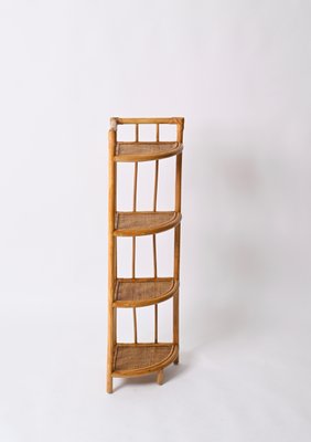 Mid-Century Italian Triangular Bamboo and Rattan Corner Bookcase, 1970s-JDR-1798571