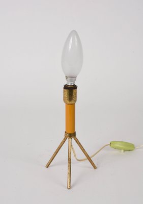 Mid-Century Italian Tripod Brass and Lacquered Metal Table Lamp, 1950s-JDR-1125535