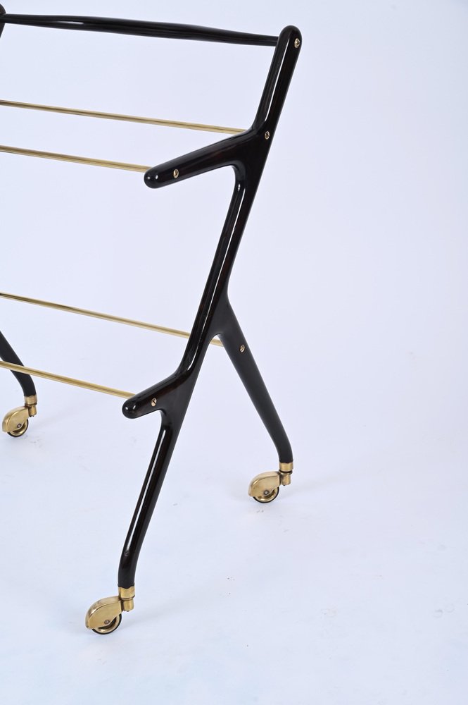 Mid-Century Italian Trolley Bar Cart in Wood and Glass attributed to Cesare Lacca, 1950s