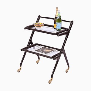 Mid-Century Italian Trolley Bar Cart in Wood and Glass attributed to Cesare Lacca, 1950s-JDR-1757600