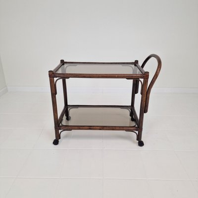 Mid-Century Italian Trolley in Bentwood and Smoked Glass, 1970s-RQL-2025999