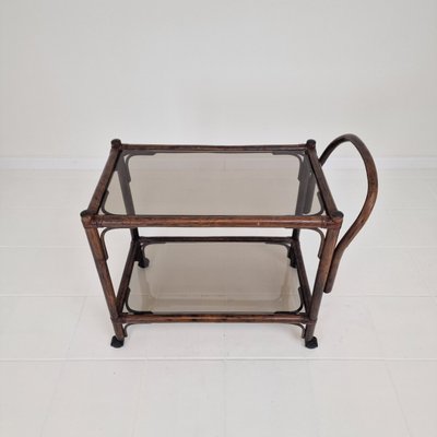 Mid-Century Italian Trolley in Bentwood and Smoked Glass, 1970s-RQL-2025999