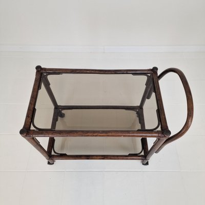 Mid-Century Italian Trolley in Bentwood and Smoked Glass, 1970s-RQL-2025999