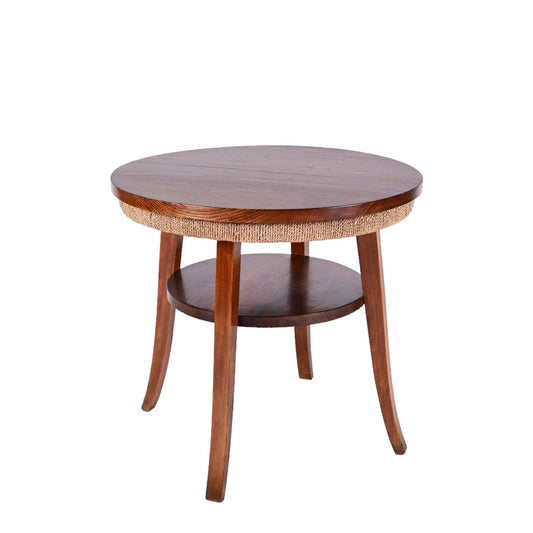 Mid-Century Italian Two-Tier Round Rope and Chestnut Wood Coffee Table, 1950s