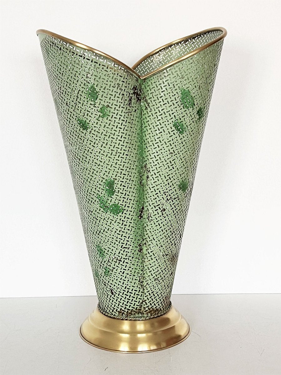 Mid-Century Italian Umbrella Stand in Metal and Brass in the style of Mategot, 1950