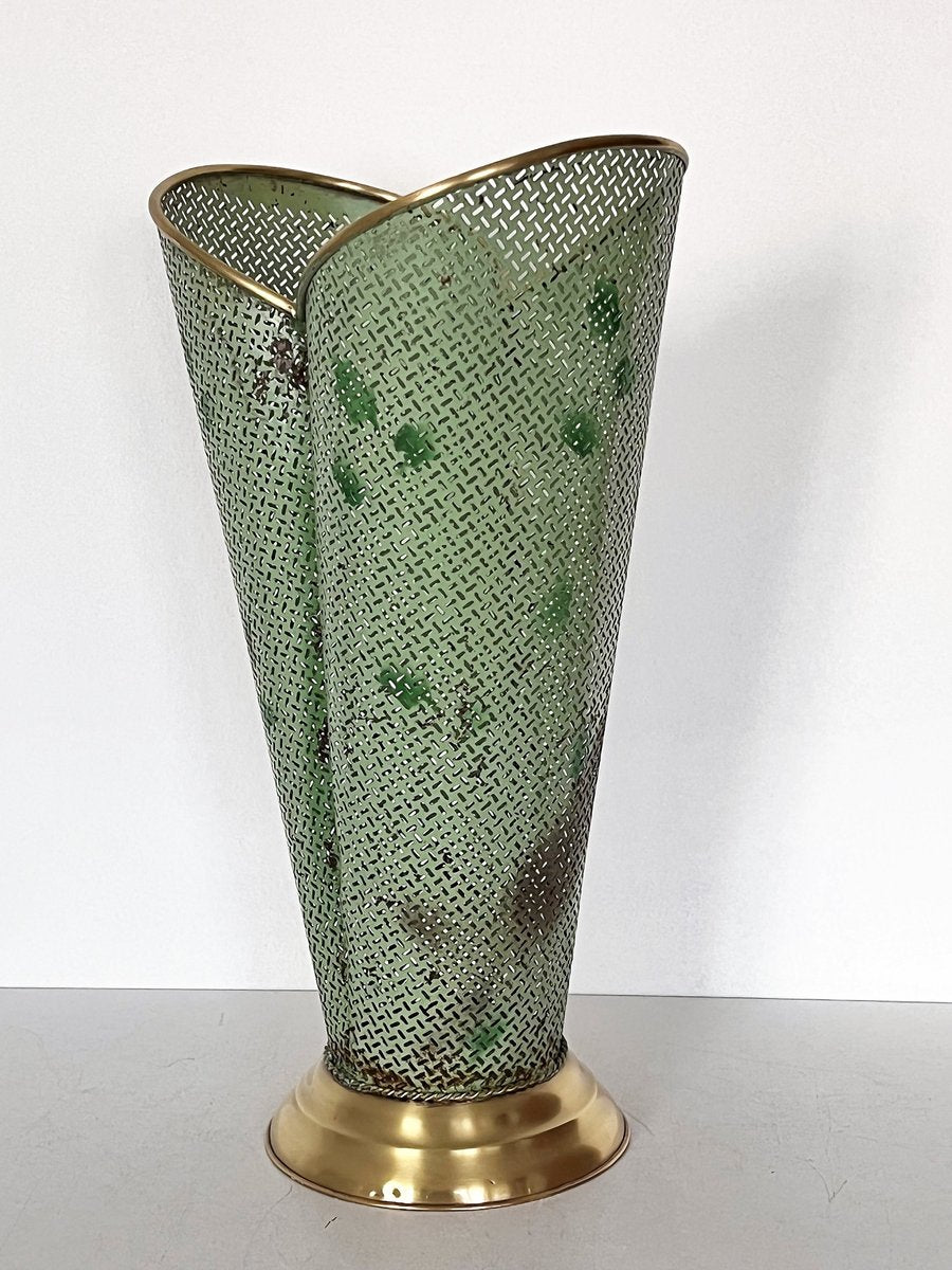 Mid-Century Italian Umbrella Stand in Metal and Brass in the style of Mategot, 1950