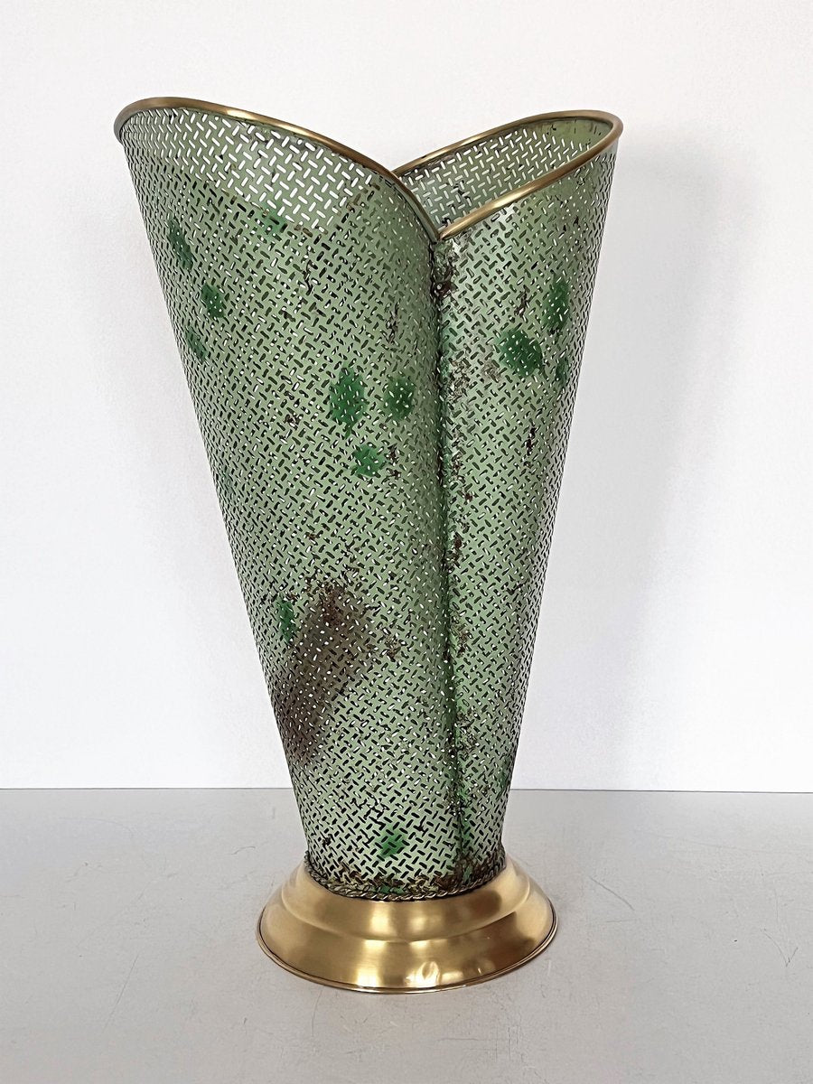 Mid-Century Italian Umbrella Stand in Metal and Brass in the style of Mategot, 1950