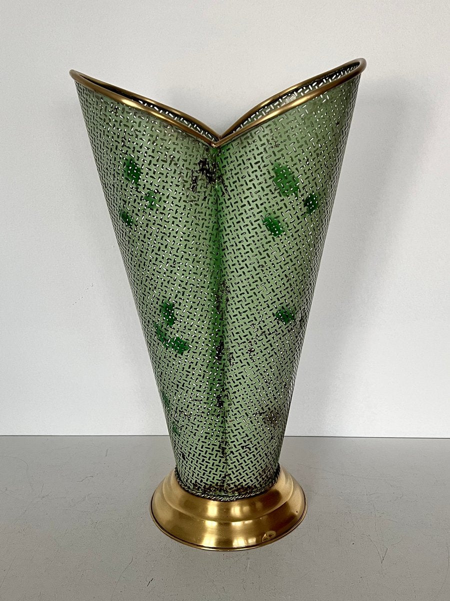 Mid-Century Italian Umbrella Stand in Metal and Brass in the style of Mategot, 1950