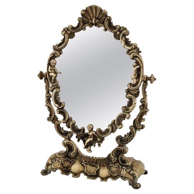 Mid-Century Italian Vanity Dressing Table with Mirror in Bronze with Angels, 1950s-VNE-981529