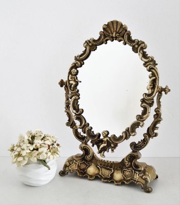 Mid-Century Italian Vanity Dressing Table with Mirror in Bronze with Angels, 1950s-VNE-981529