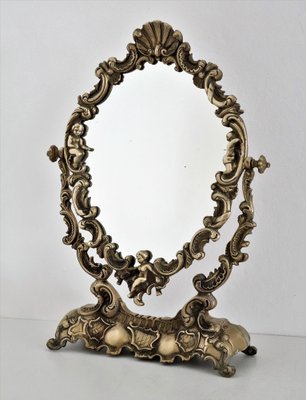 Mid-Century Italian Vanity Dressing Table with Mirror in Bronze with Angels, 1950s-VNE-981529