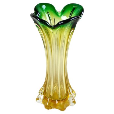 Mid-Century Italian Vase in Green Yellow Murano Glass, 1960-TQA-1322005