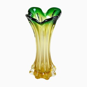 Mid-Century Italian Vase in Green Yellow Murano Glass, 1960-TQA-1322005