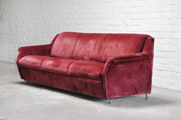 Mid-Century Italian Velvet 3-Seater Sofa, 1950s-WUY-1730026