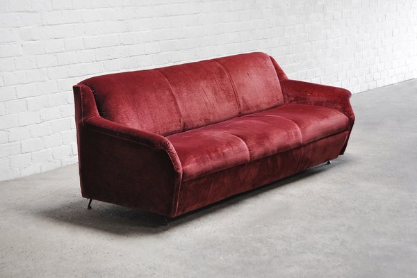 Mid-Century Italian Velvet 3-Seater Sofa, 1950s-WUY-1730026