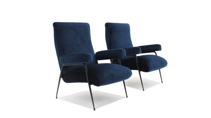 Mid-Century Italian Velvet Armchairs, 1950s, Set of 2-ZQ-2040500