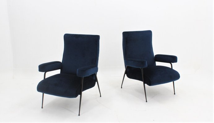 Mid-Century Italian Velvet Armchairs, 1950s, Set of 2-ZQ-2040500