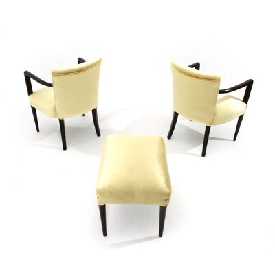 Mid-Century Italian Velvet Armchairs and Footstool, 1940s, Set of 3-EZ-579347