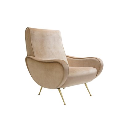 Mid-Century Italian Velvet & Brass Lounge Chair, 1950s-WLO-738055