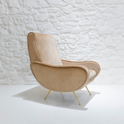 Mid-Century Italian Velvet & Brass Lounge Chair, 1950s-WLO-738055