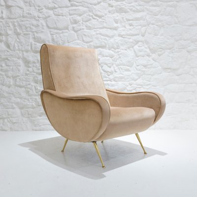 Mid-Century Italian Velvet & Brass Lounge Chair, 1950s-WLO-738055