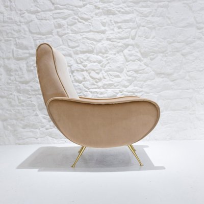 Mid-Century Italian Velvet & Brass Lounge Chair, 1950s-WLO-738055