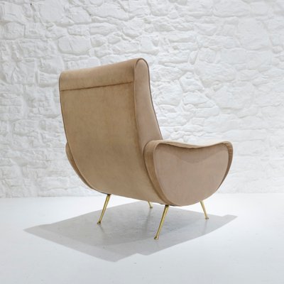 Mid-Century Italian Velvet & Brass Lounge Chair, 1950s-WLO-738055