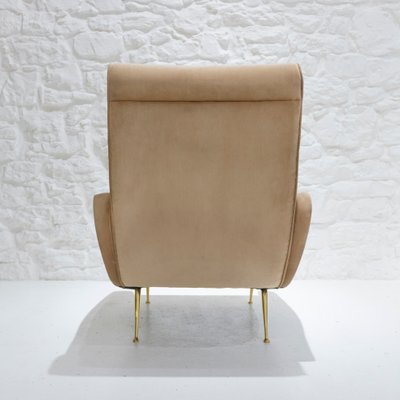 Mid-Century Italian Velvet & Brass Lounge Chair, 1950s-WLO-738055