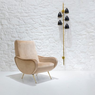 Mid-Century Italian Velvet & Brass Lounge Chair, 1950s-WLO-738055