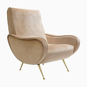 Mid-Century Italian Velvet & Brass Lounge Chair, 1950s-WLO-738055