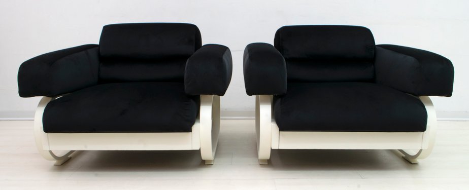 Mid-Century Italian Velvet Lounge Chairs, 1960s, Set of 2-FER-727404