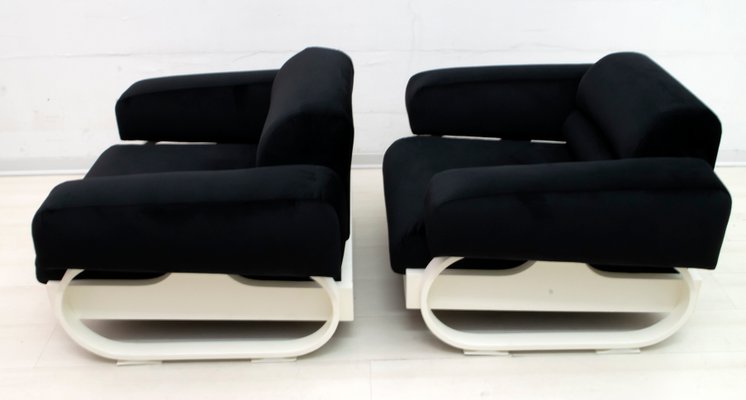 Mid-Century Italian Velvet Lounge Chairs, 1960s, Set of 2-FER-727404