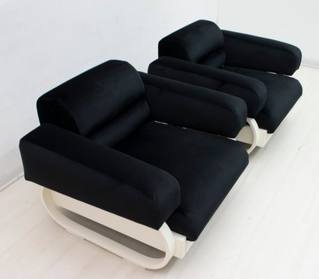 Mid-Century Italian Velvet Lounge Chairs, 1960s, Set of 2-FER-727404