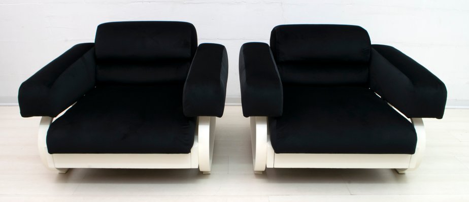 Mid-Century Italian Velvet Lounge Chairs, 1960s, Set of 2-FER-727404