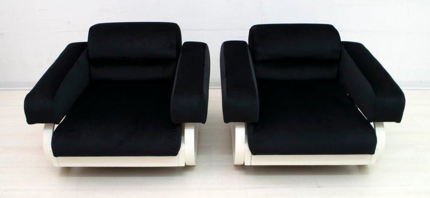 Mid-Century Italian Velvet Lounge Chairs, 1960s, Set of 2-FER-727404