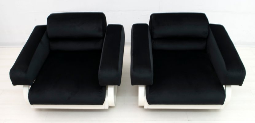 Mid-Century Italian Velvet Lounge Chairs, 1960s, Set of 2-FER-727404