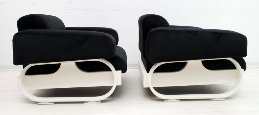 Mid-Century Italian Velvet Lounge Chairs, 1960s, Set of 2-FER-727404