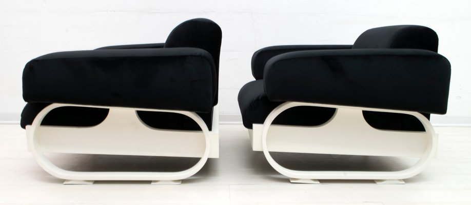 Mid-Century Italian Velvet Lounge Chairs, 1960s, Set of 2-FER-727404