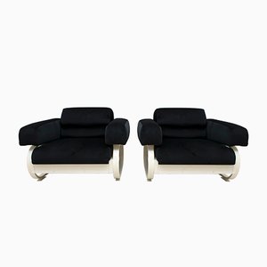 Mid-Century Italian Velvet Lounge Chairs, 1960s, Set of 2-FER-727404