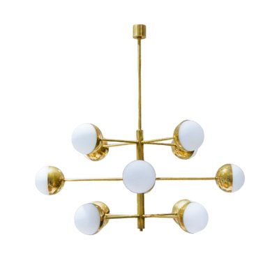 Mid-Century Italian Vidrio Opaline and Brass Chandelier-WLO-2035378